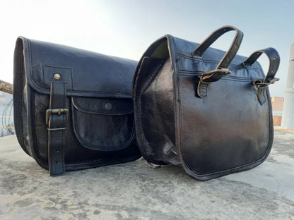 Craftshades Motorcycle Saddlebags Leather Bag Black Saddle Panniers Bags Large Bike Luggage 2 BAGS