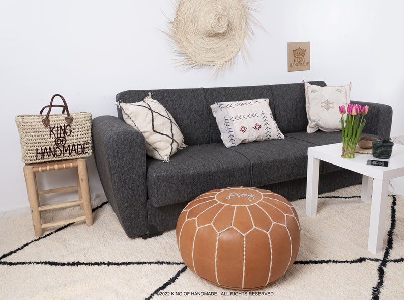 Leather moroccan pouf ottoman for Home by CraftShades