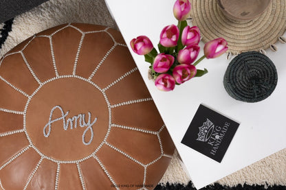 Leather moroccan pouf ottoman for Home by CraftShades