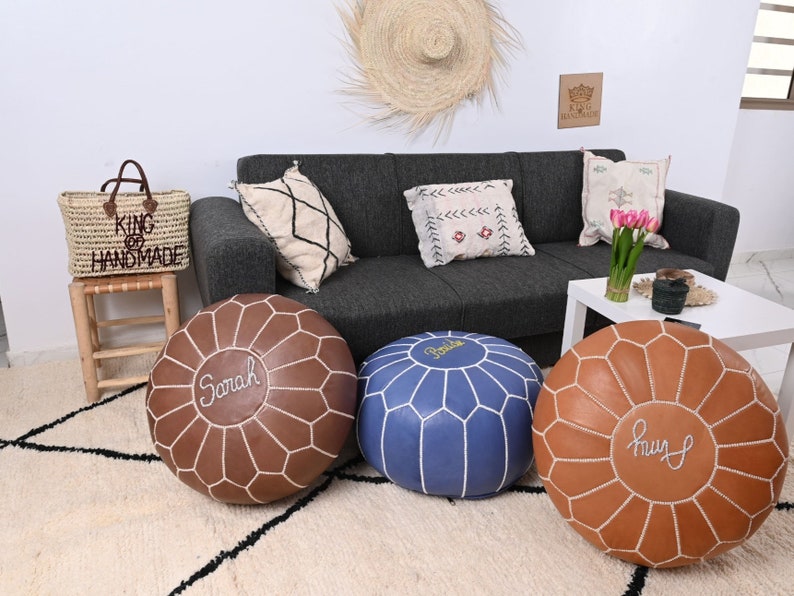 Leather moroccan pouf ottoman for Home by CraftShades