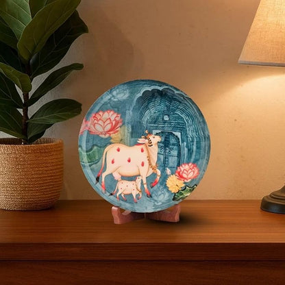Ritualistic Pastel Pichwai Single Wall Plate 10 Inch With Stand Wall Arts Wall Hanging Show Pieces