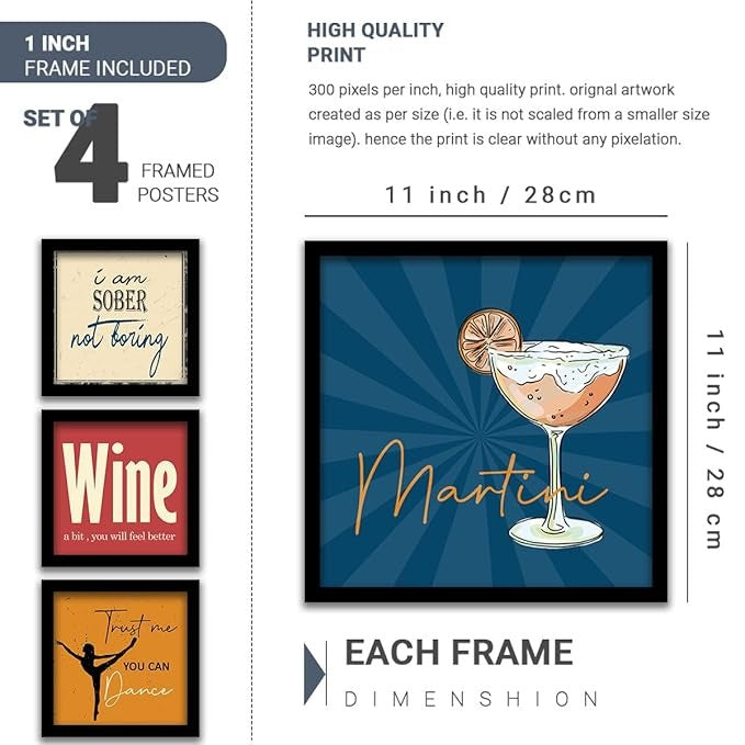 Kotart I'm Sober Framed Wall Posters Bar Theme Frames - Set of 4
