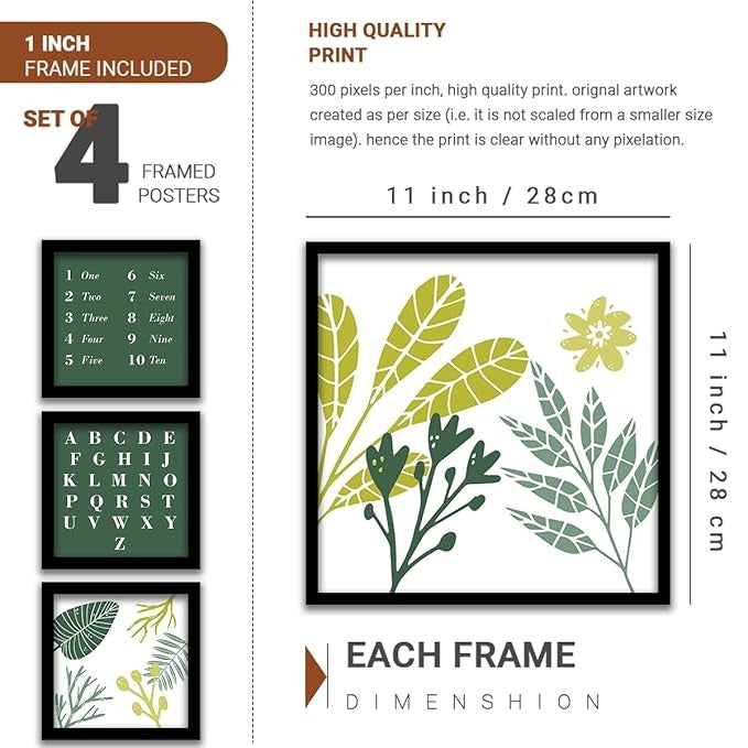Kotart Educational Poster Set for Kids Room Photo Frames for Learning Set of 4