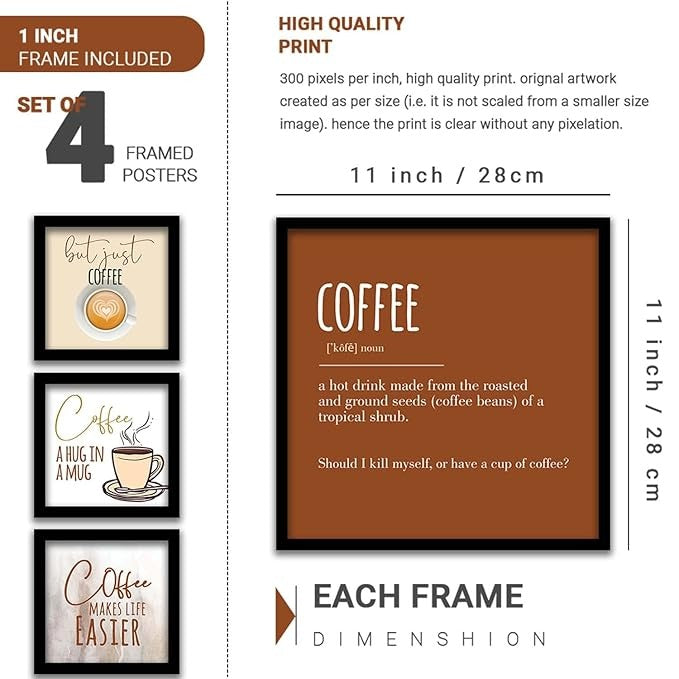 Kotart Coffee Quotes Frames for Restaurant Cafe Wall Decor Set of 4