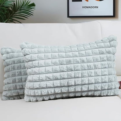 Homadorn Luxury Plush Fur Reversible Cushion Cover Ultra Soft & Cozy Silver Grey