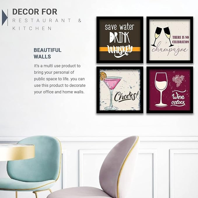 Kotart Save Water Framed Wall Posters for Bar Kitchen Restaurant Set of 4