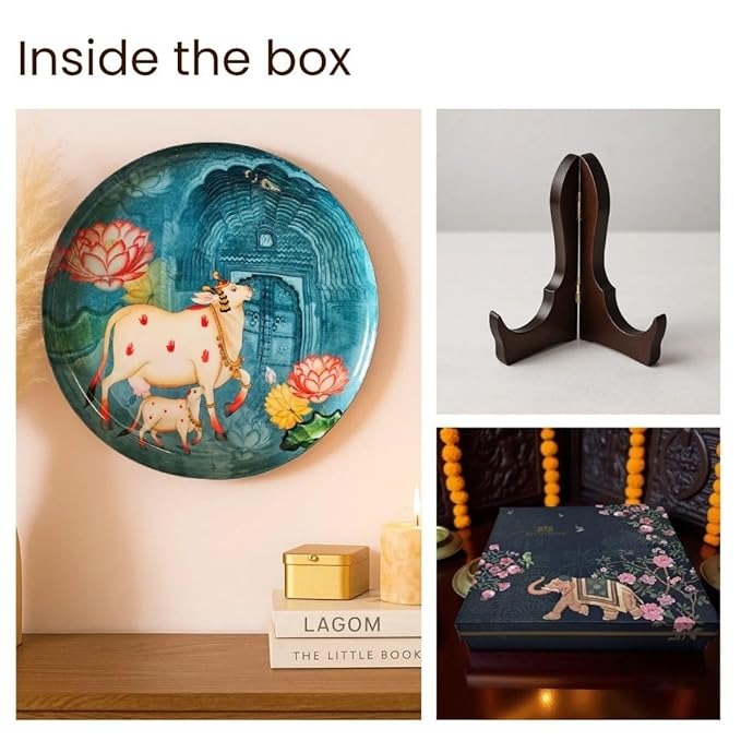 Ritualistic Pastel Pichwai Single Wall Plate 10 Inch With Stand Wall Arts Wall Hanging Show Pieces