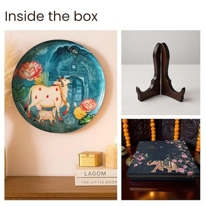 Ritualistic Pastel Pichwai Single Wall Plate 10 Inch With Stand Wall Arts Wall Hanging Show Pieces