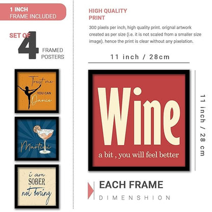 Kotart Oh Wine Framed Wall Posters for Bar Kitchen Restaurant Decor Set of 8