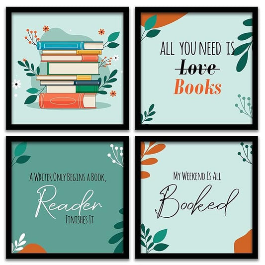 Kotart Wood All You Need Is Books Quotes Frames For Wall Decor Set Of 4