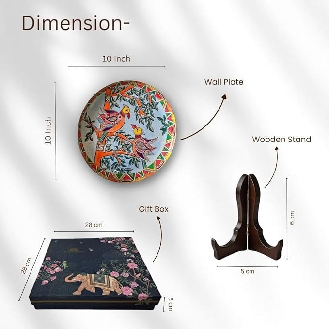 Ritualistic Metal Madhubani Single Wall Plate for Home Decoration With 10 Inch Stand