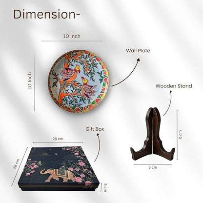 Ritualistic Metal Madhubani Single Wall Plate for Home Decoration With 10 Inch Stand