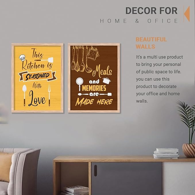 Kotart This Kitchen Is Seasoned With Kitchen Quotes Painting with Frame for Home Decoration Pack of 2