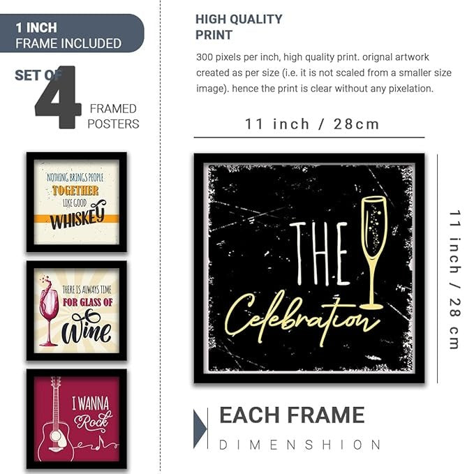 Kotart The Celebration Framed Wall Posters for Bar Kitchen Restaurant Set of 4