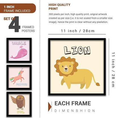 Kotart Educational Animal Frames for Kids Room Wall Decor Set of 4