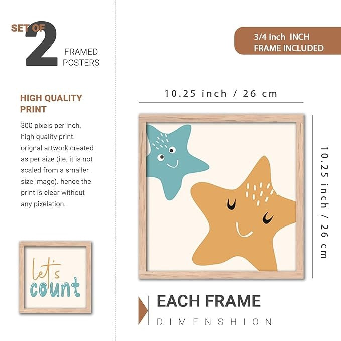 Kotart Educational Lets Count Paintings with Frame for Kids Room Decor Framed Wall Posters Set of 4