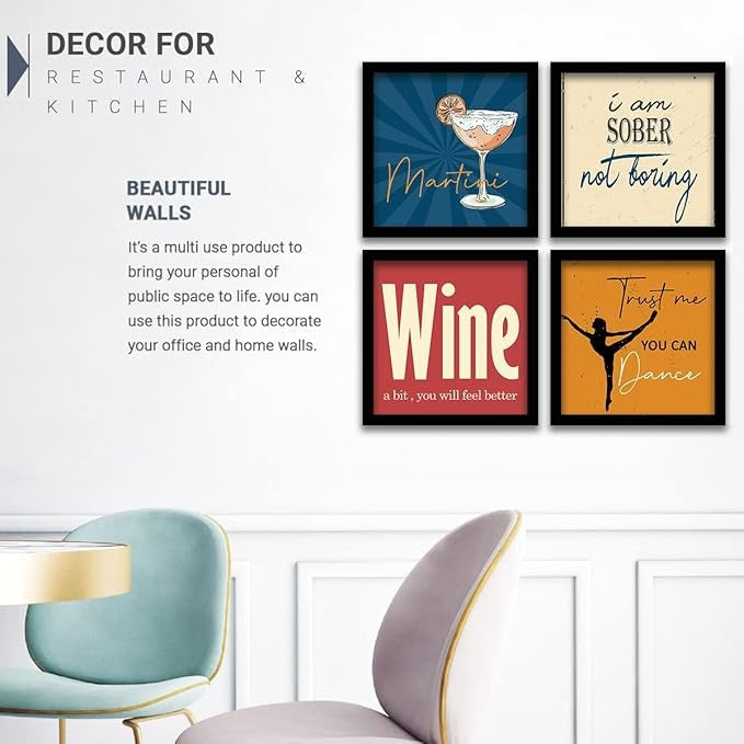 Kotart I'm Sober Framed Wall Posters Bar Theme Frames - Set of 4