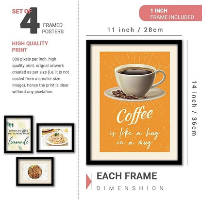 Kotart Wood Coffee is Like a Hug Cooking Quotes Wall Posters With Frame Set Of 8