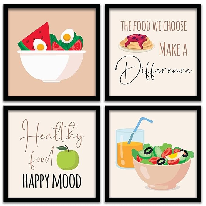 Kotart Photo Frames for Kitchen and Restaurant Wall Decoration The Food we eat  Set of 4 B