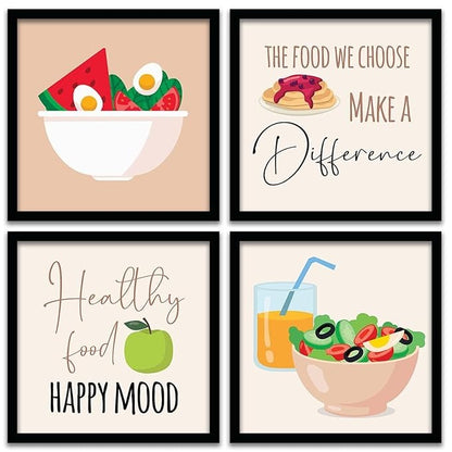 Kotart Photo Frames for Kitchen and Restaurant Wall Decoration The Food we eat  Set of 4 B