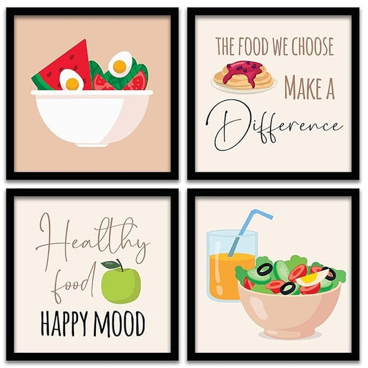 Kotart Photo Frames for Kitchen and Restaurant Wall Decoration The Food we eat  Set of 4 B