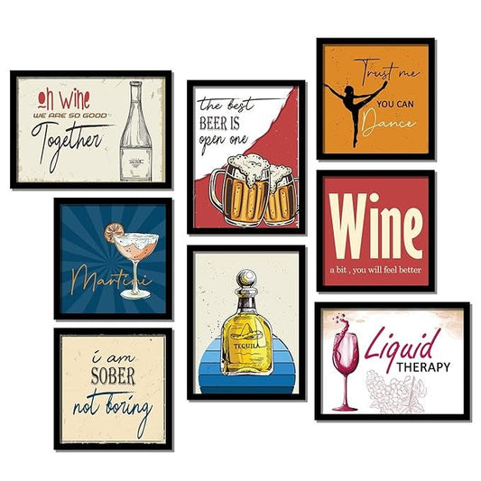Kotart Oh Wine Framed Wall Posters for Bar Kitchen Restaurant Decor Set of 8