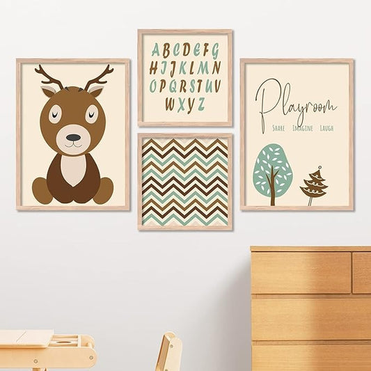 Kotart Alphabets Educational Framed Wall Posters for Kids Room Wall Decor Set of 4