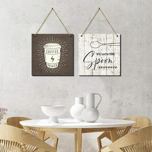 Kotart Coffe Power Kitchen Quotes Wooden Wall Art Hanging Dining Area Wall Décor