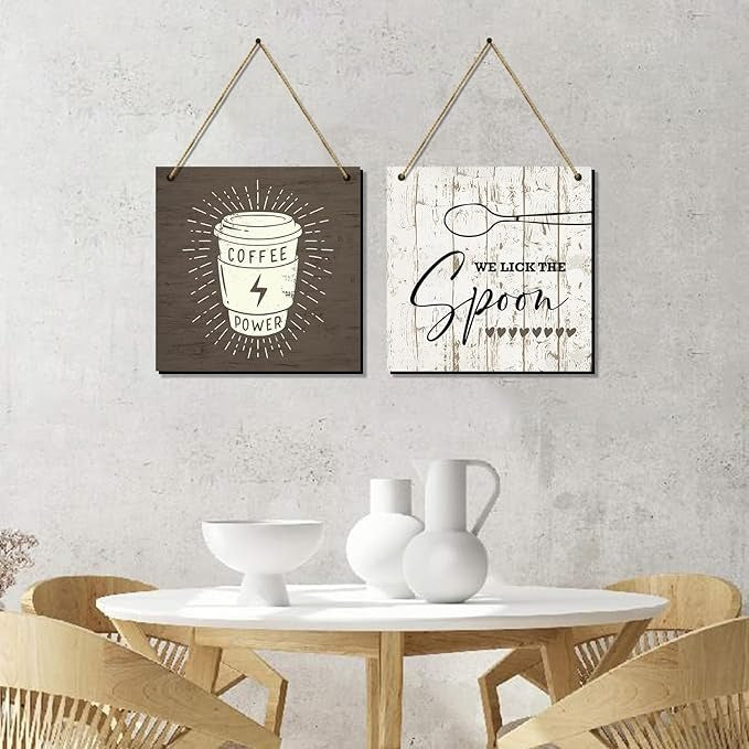 Kotart Coffe Power Kitchen Quotes Wooden Wall Art Hanging Dining Area Wall Décor