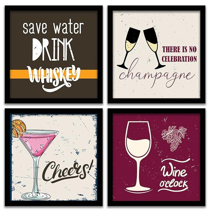 Kotart Save Water Framed Wall Posters for Bar Kitchen Restaurant Set of 4