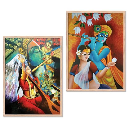 Kotart Radha Krishna Digital Painting with Frame for Home Decoration Traditional Painting Pack of 2