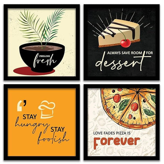 kotart Feeling Fresh Kitchen Quotes Funny Motivational Wall Paintings Framed Wall Posters with Frame  Set of 4 Design 31