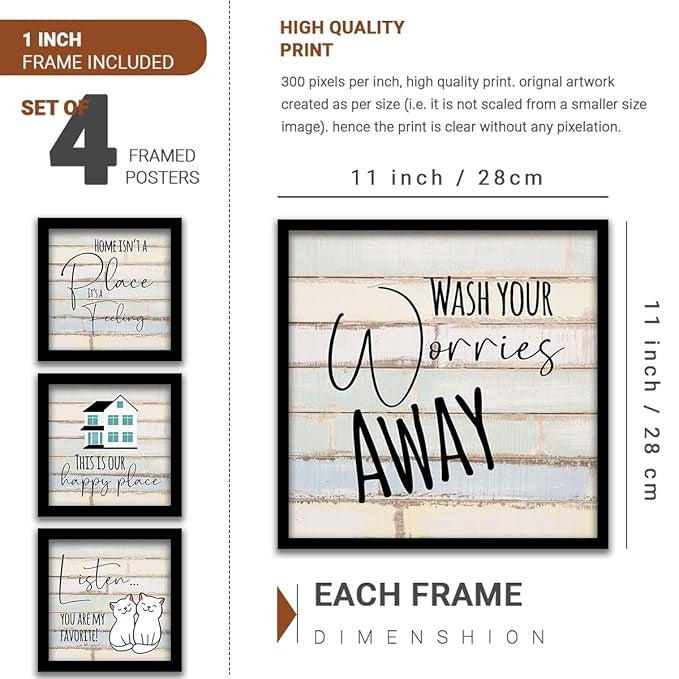 Kotart Wood Wash Your Worries Frames For Wall Decor Motivational Quotes Set Of 4