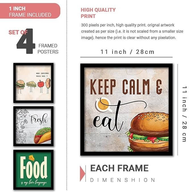 Kotart Wood Coffee is Like a Hug Cooking Quotes Wall Posters With Frame Set Of 8