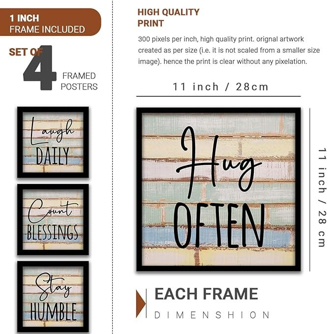 Kotart Hug Often Quotes Frames for Wall Decor Set of 4