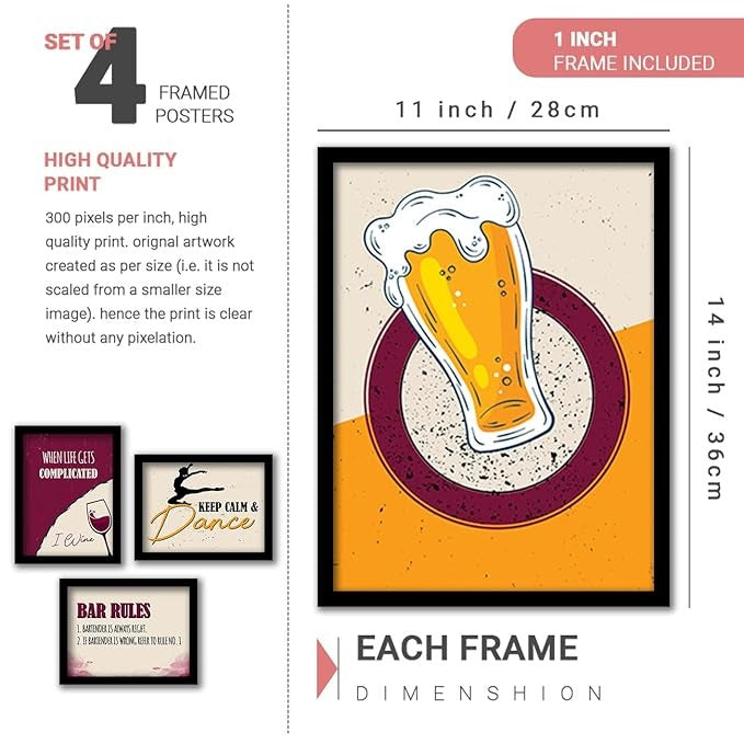Kotart Paper Bar Rules Framed Wall Posters for Bar Kitchen Restaurant Set of 8