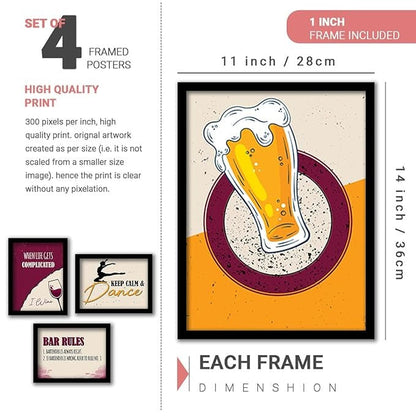 Kotart Paper Bar Rules Framed Wall Posters for Bar Kitchen Restaurant Set of 8