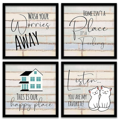 Kotart Wood Wash Your Worries Frames For Wall Decor Motivational Quotes Set Of 4