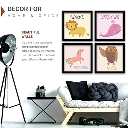 Kotart Educational Animal Frames for Kids Room Wall Decor Set of 4