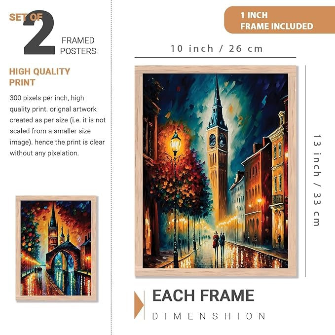 Kotart Premium Digital Painting with Frame for Home Decoration Iconic City Painting Design 01 Pack of 2