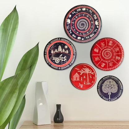 Ritualistic Warli Wall Plates for Home Decoration Wall Showpiece Set of 5 Plates