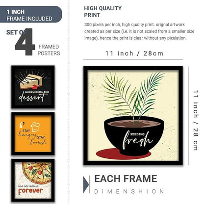 kotart Feeling Fresh Kitchen Quotes Funny Motivational Wall Paintings Framed Wall Posters with Frame  Set of 4 Design 31