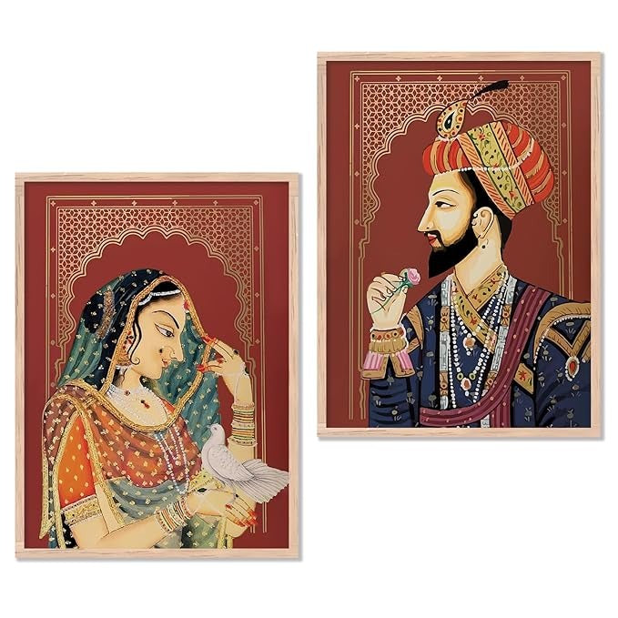 kotart Rajasthani Painting with Frame for Home Decoration Madhubani Art Painting Pack of 2