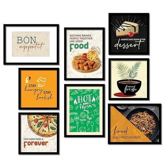 Kotart Wood Bon Apetite Restaurant Quotes Wall Posters With Frame Set Of 8