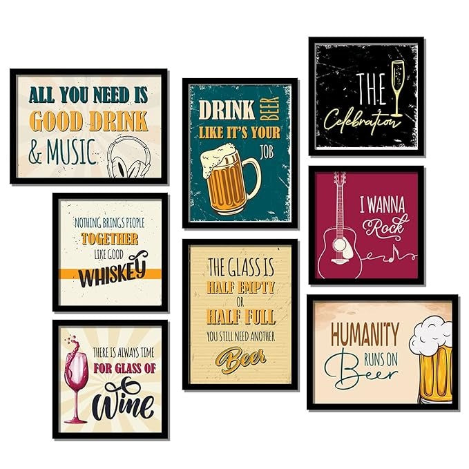 Kotart Paper All You Need Framed Wall Posters For Bar Kitchen Restaurant Wall Decor Set Of 8