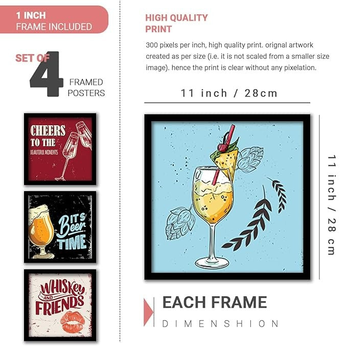 Kotart Paper Bar Rules Framed Wall Posters for Bar Kitchen Restaurant Set of 8