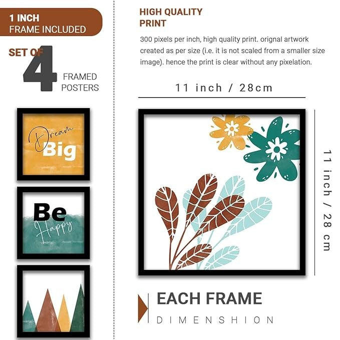 Kotart Dream Big Quotes Frames for Wall Decor Wall Poster with Frame for Room Set of 4