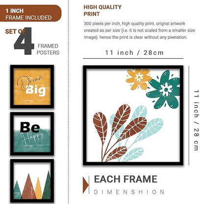 Kotart Dream Big Quotes Frames for Wall Decor Wall Poster with Frame for Room Set of 4