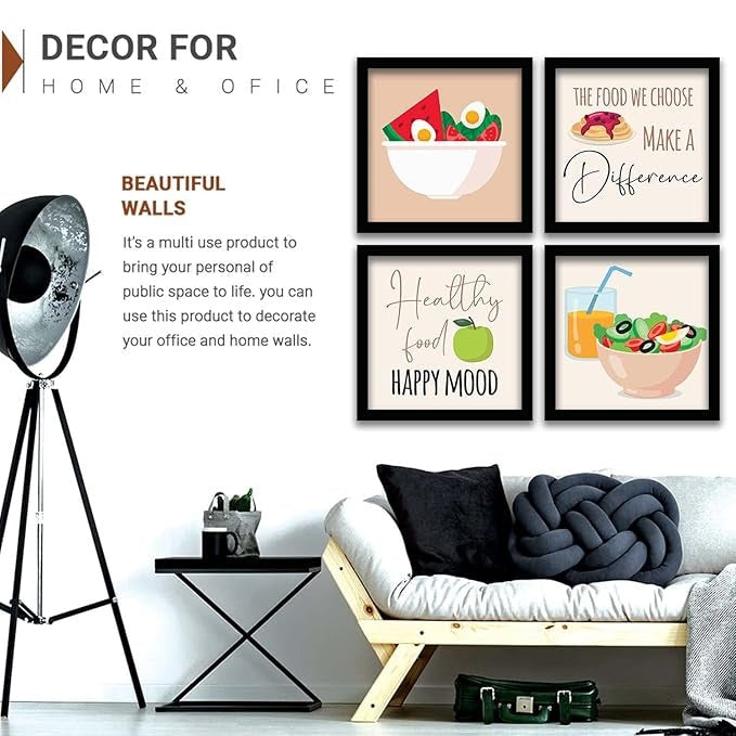 Kotart Photo Frames for Kitchen and Restaurant Wall Decoration The Food we eat  Set of 4 B