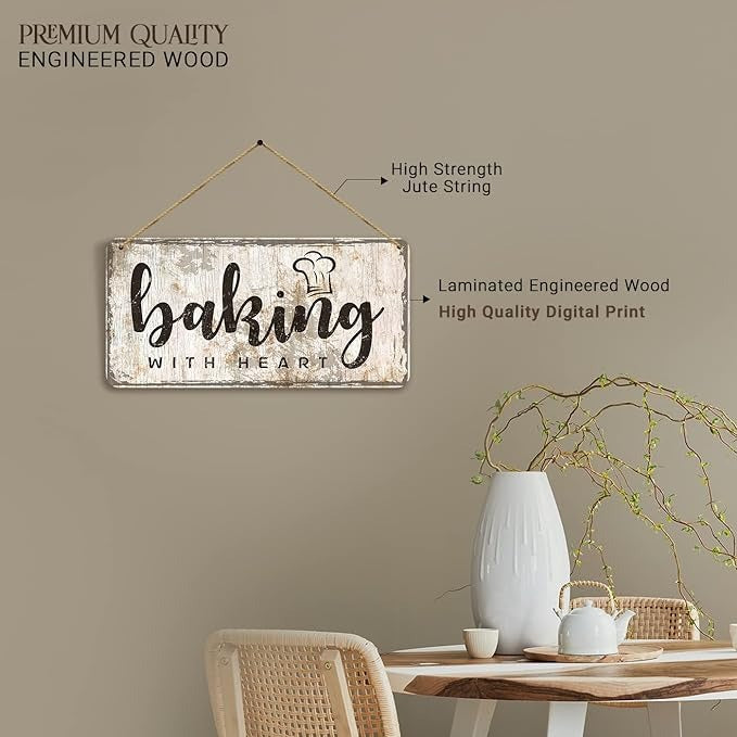 Kotart MDF Baking With Heart Wall Hanging Home Decor Items for Kitchen